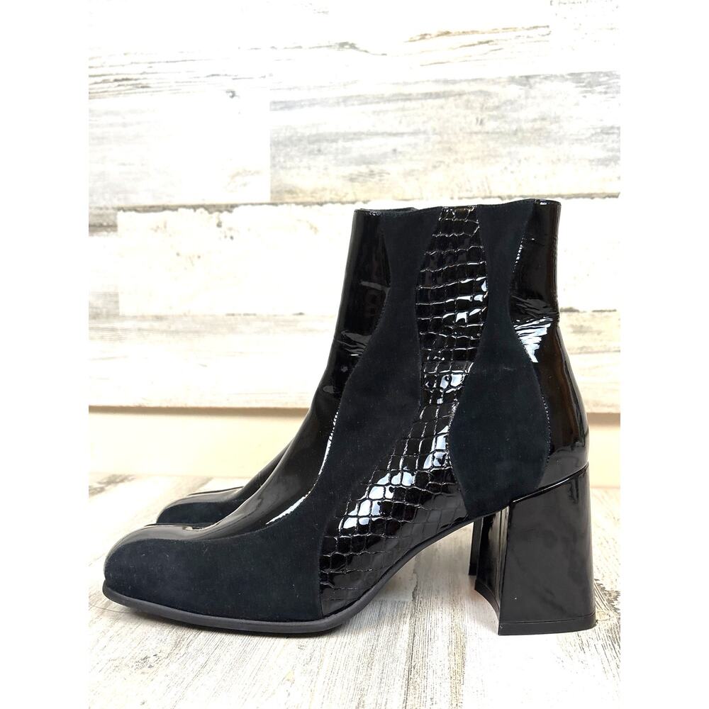Jeffrey Campbell Womens 9.5 Black Suede Croc Embossed Lavalamp Heeled Boots